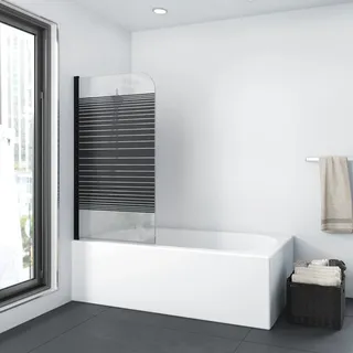 Marwell Black Lines Badewannenaufsatz 125x140 cm – 1-teilige faltbare Duschwand in matt schwarz – Duschabtrennung aus 4 mm Einscheibensicherheitsglas für Badewanne