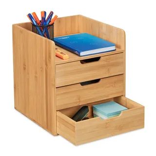 Relaxdays Schreibtisch-Organizer , Hellbraun , Holz, Holzwerkstoff , 30x33x31 cm , Büromöbel, Schreibtische