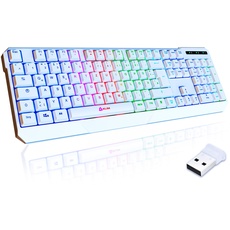 KLIM Chroma Wireless Gaming Tastatur Kabellos QWERTZ DEUTSCH - NEU 2024 - Langlebig, Ergonomisch, Wasserdicht, Leise - RGB Kabellose Tastatur Gaming für PC PS4 PS5 Mac - Weiß