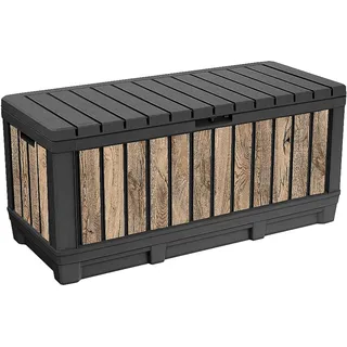 Keter Gartenbox Kentwood 350 Liter in Holzoptik Pinie aus Kunststoff, witterungsbeständig, UV-resistent mit Sitzfunktion