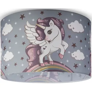 Paco Home Deckenleuchte "Hugo Cosmo 213", E27 Kinderlampe LED Kinderzimmer Lampe Mit Einhorn, E27, grau