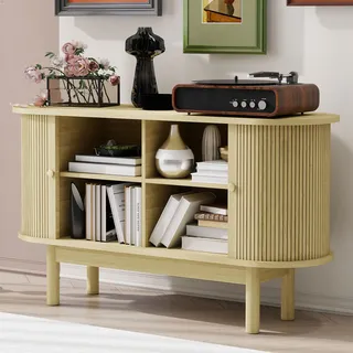 Flieks Sideboard Anrichte mit Schiebetüren, Retro Schrank mit verstellbare Ablagen, Aufbewahrungsschrank für Esszimmer, Küche, Flur, Naturholz - Naturbelassen
