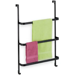Relaxdays Tür-Handtuchhalter, schwarz Metall, 54.5x85x15 cm, Badetuchhalter, Stahl,