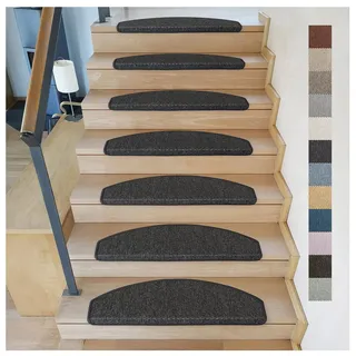 Metzker Stufenmatten Treppenteppich Göteborg 15 Stück Anthrazit | Sisal-Optik in aktuellen Farben incl. Klebeband | Trittfläche Halbrund 65x24cm
