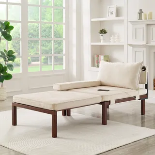 2-in-1 Klappsofa beige mit Schlaffunktion, USB/Typec, ausziehbarer Sessel mit Kissen, platzsparendes Gästebett für Wohn-, Schlaf-, Arbeitszimmer, Balkon, Loft, kleine Wohnung