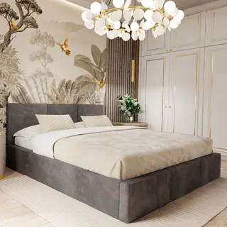 Muralo POLSTERBETT für Schlafzimmer Polsterbett mit Bettkasten und Gasdruckfeder Bett mit Polsterkopfteil Bett 120x200 Bett mit Stauraum Graphit - Grau