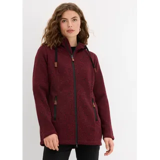 Strickfleecejacke BONPRIX, Damen, Gr. 44/46 (L), rot (bordeaux meliert), Strick, Obermaterial: 100% Polyester, kontrastfarbene Details, unifarben, bequem Po-bedeckend, Jacken Strickfleecejacke, bequeme Passform, mit Kapuze, mit verschließbaren Taschen