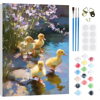 RICUVED Ente Malen nach Zahlen Kinder mit Rahmen-Tiere Paint by Numbers für Kind, Cute Ölgemälde Kinder ab 5 6 7 8 9 Jahre für Hause Dekoration Verwendet Werden 20x30cm