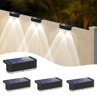 Peasur 4 Stück Solarlampen für Außen, Solar Zaunleuchten Aussenleuchte, Wasserdichte Solarleuchte Zaun, Solar Wandleuchte Aussen für Stufen, Terrasse, Treppen, Balkon(Kaltweiß)