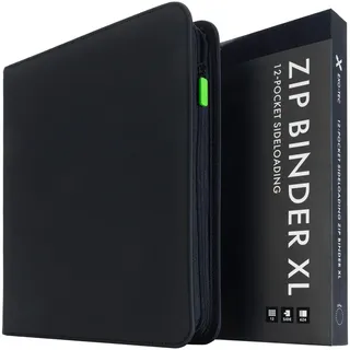 Vault X 12 XL-Taschen-Trading-Kartenordner mit Reißverschluss, 624 Karten, Premium Exo-Tec-Albummaterial, 26 seitlich ladbare Seiten, Sammelordner für Sammelkartenspiele, Sportkarten, TCG (Schwarz)