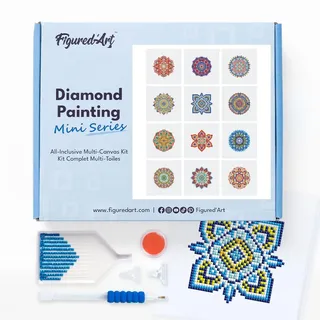 Figured'Art Mini Serie Diamond Painting Erwachsene - Mandalas - Premium-Box mit 12 Stück 15x15 cm 5D Bilder, Eckige Steine - DIY Set zum Basteln