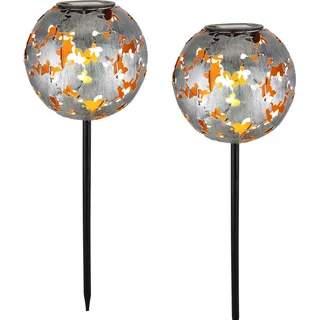 Solarleuchte Garten 2er Set Solarlampe Kugel Außenlampe Silber 18 cm Erdspieß - Schwarz, Grau