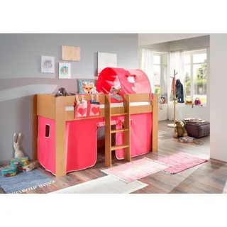 Relita Hochbett »Andi« mit Rolllattenrost, Textil-Set und Leiter, pflegel. Dekor Oberfläche, pink