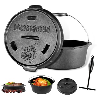 BROILISSIMO Dutch Oven Set Gusseisen ca. 4 6 9 L Grilltopf Feuertopf Topf für Grill und Camping Feuertopf Set