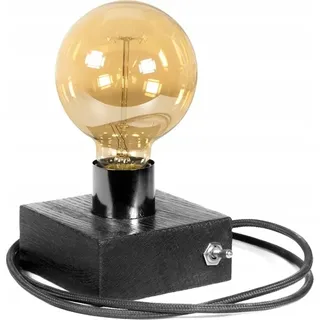 LED Wood | Edison Tischlampe, Nachttischlampe, 10x10 cm, Schwarz Eiche, Retro, E27, 40W, Glühbirne - Schwarz