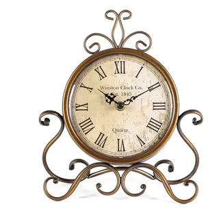 HZDHCLH Retro Silent Roman Tischuhr für Wohnzimmer Schlafzimmer Büro Kunst-Schreibtischuhr(Kupfer)