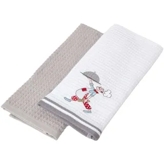 Homescapes Geschirrtücher Koch, 2er-Set Waffelpiqué, 100% Baumwolle , Grau , Textil , Person/Charakter , 40x60 cm , Heimtextilien, Geschirrtücher & Schürzen, Geschirrtücher