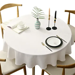 Schwere Runde Tischtuch, Dekorative Einfarbige Tischdecke, Baumwolle Leinen Tischdecke für Küche Esszimmer Haus Tischdekoration, Creme, Rund - 120 cm
