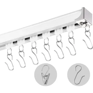 Vevor Schiebe-Deckenvorhangschienensystem Set 1,8 m Raumteiler-Gardinenschiene Halterung zur Decken-/Wandmontage für Wohnzimmer Schlafzimmer mit Haken & Hardware & 2 Schienen, weiß 1810 x 68 x 46 mm