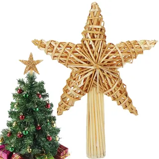 Weihnachtsbaumspitze Stern Spitze, 20*30,5 cm Christbaumspitze Strohstern Gross, Weihnachtsbaumspitze Stern aus Natürlichem Stroh,Baumspitze Stern,Weihnachten Handgemachter für Weihnachtsbaumschmuck