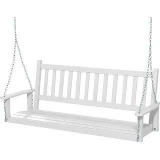 COSTWAY Hängebank Outdoor, 3-Sitzer Schaukelbank aus Massivholz, Weiß | Gartenschaukel aus Pappelholz bis 360 kg belastbar, Hollywoodschaukel für Terrasse, Garten, 168 x 65 x 63 cm