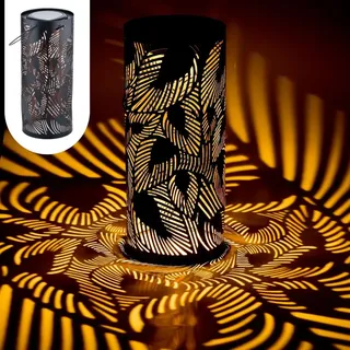 Marrakesch Orient & Mediterran Interior Marrakesch Solarlaternen Solarlampen für außen mit Henkel aus Metall 30cm Groß | Orientalische Deko Outdoor Solar LED Laterne Wetterfest Hoja Schwarz IP65 Wasserdicht als Gartendeko im Garten