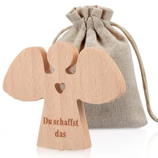 Namalu Holz Schutzengel mit Baumwollsäckchen Schutzengel Figur Taufe Kommunion Firmung Geschenke Glücksbringer Mutmacher du Schaffst Das Christliche Geschenke für Familie Freunde Patient Prüfung