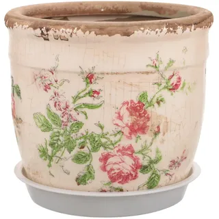 Amosfun Retro Keramik Blumentopf Mit Rosa Rosenmotiv 5 Zoll Vintage Übertopf Für Sukkulenten Zimmerpflanzen Und Gartendekoration