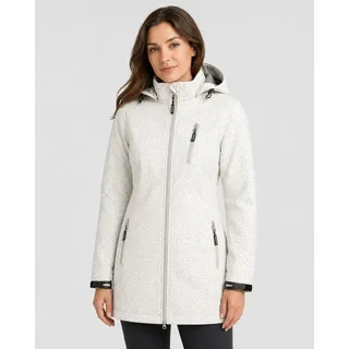 Softshelljacke DEPROC ACTIVE "SHELBY LONG", Damen, Gr. 40 (M), sanftes weiß, Softshell, 100% Polyester, tailliert ca. Mitte Oberschenkel, hoch geschlossener Ausschnitt, eingesetzt gerader Abschluss mit Klettverschlüssen, Jacken Softshelljacke, leichter Softshell Kurzmantel mit abnehmbarer Kapuze