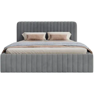 Selsey Polsterbett mit Samtbezug und Stauraum, Blau-Grau, 140x200 cm - Grau