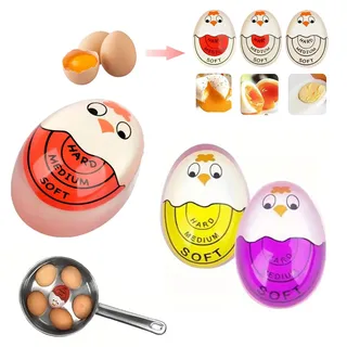 3 Stück Egg Timer, Eieruhr Farbwechsel, Eieruhr Lustig Zum Mitkochen, Aus Harz, Hitzeempfindlich, Weiche, mittlere und Harte gekochte Eier, für Familien,Schulen (5.5 x 4 cm)