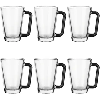 Glasmark KROSNO, 250ml, Set von 6, Gläser set, Glasbecher, Trinkgläser aus Glas mit Henkel, farbiges Ohr, Trink-Glas, Tasse, Glasbecher mit Hörer, Spülmaschinenfest
