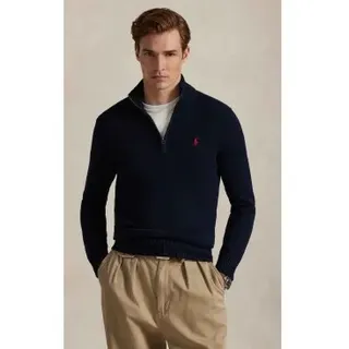 Polo Ralph Lauren für Herren. 710859939002 Baumwollpulli mit kurzem marineblauem Reißverschluss (M), Lässig, Baumwolle, Klassisch