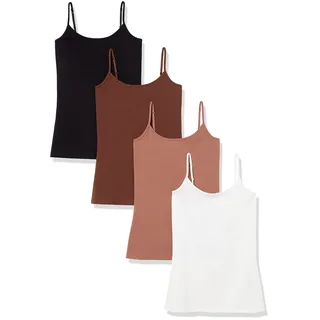Amazon Essentials Damen Slim-fit Camisole 4er-Pack Schwarz/Braun/Hellbraun/Weiß, Small