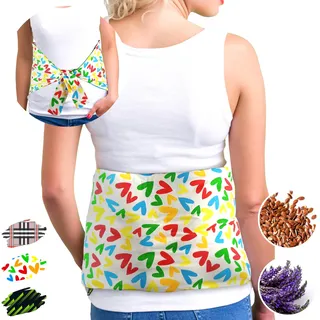 Wärmekissen Rücken Mikrowelle - Wärmegürtel zum Umbinden (50x25 cm) - Wärme-Kältetherapie - Körnerkissen Groß mit Bändern, Waschbarem Bezug 100% Baumwolle und Lavendelduft