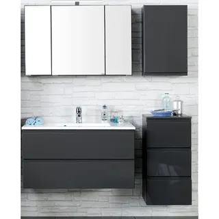 Lomadox Badmöbel Set COMO-03, 4-teilig, Hochglanz grau, 100cm Waschtisch - Grau
