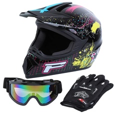 Samger DOT Erwachsene Off Road Helm Motocross Helm Dirt Bike ATV Motorrad Helm Handschuhe Brille (Schwarz, M)