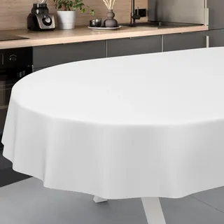 ANRO Wachstuch-Tischdecke abwaschbar Oval 180 x 140 cm Weiß