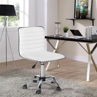 Yaheetech Bürostuhl ohne Armlehnen, Drenstuhl mit Rollen, höhenverstellbar, Weiß - Weiß