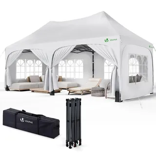 VOUNOT 3x6m Pavillon Wasserdicht mit 6 Seitenwänden, Faltpavillon Stabil, Partyzelt Winterfest, UV-Schutz 50+, Gartenzelt Faltbar mit 6 Sandsäcken und Tragetasche, Weiß