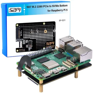 GeeekPi N07 M.2 PCIe to NVMe Bottom SSD Pip PCIe Peripheral Board for Raspberry Pi 5,Support M.2 Key-M NVMe SSD 2230/2242/2260/2280 (SSD and Pi5 Board Are not Included)