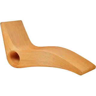 BELIANI Gartenliege Hellbraun Rattan mit Stauraum Gewellt Körperform Modernes Design für Terrasse Balkon Garten Sonnenliege Wellnessliege Holzliege - Braun