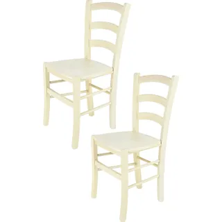 t m c s Tommychairs - 2er Set Stühle VENICE für Küche und Esszimmer, robuste Struktur aus lackiertem Buchenholz in Anilinfabre Weiss und Sitzfläche aus Holz - Weiß