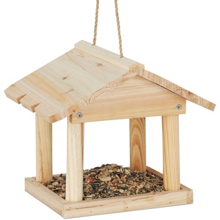 Relaxdays Vogelhaus zum Aufhängen, Vogelhäuschen Garten und Balkon, unbehandeltes Holz, kleines Vogelfutterhaus, natur