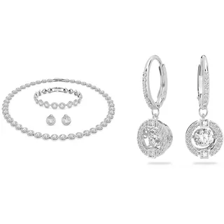 Swarovski Angelic Set, Rund, Weiss, Rhodiniert & Sparkling Dance Ohrringe, Rund, Weiss, Rhodiniert