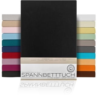 BEAUTEX Spannbetttuch Bettlaken aus Baumwolle, Premium Jersey Stoff 160g/m2, Größe und Farbe wählbar (Standard - 100x200x30 cm, Schwarz)