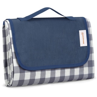 ZOMAKE Picknickdecke Wasserdicht 200 x 150 - Lsoliert Picknick Decke Strandmatte Waschbar mit Alubeschichtung für Camping,Garten - XXL Tartan Stoff Picnic Blanket, (Blau/Weiß Gitter)