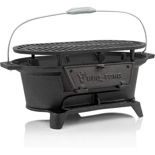 Gietijzeren Grillpan für Camping und Garten - tragbarer Holzkohle Grill 50 x 25 cm - Weiß
