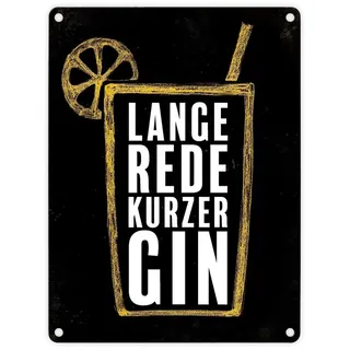 trendaffe Metallschild mit Gin Tonic Motiv und Spruch: Lange Rede kurzer Gin