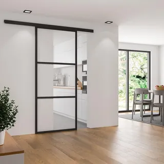 Schiebetür Glas Tür Glasschiebetür gerahmt schwarz klarglas 755x2035 Nischentür  -  ohne SoftClose - Schwarz, Transparent